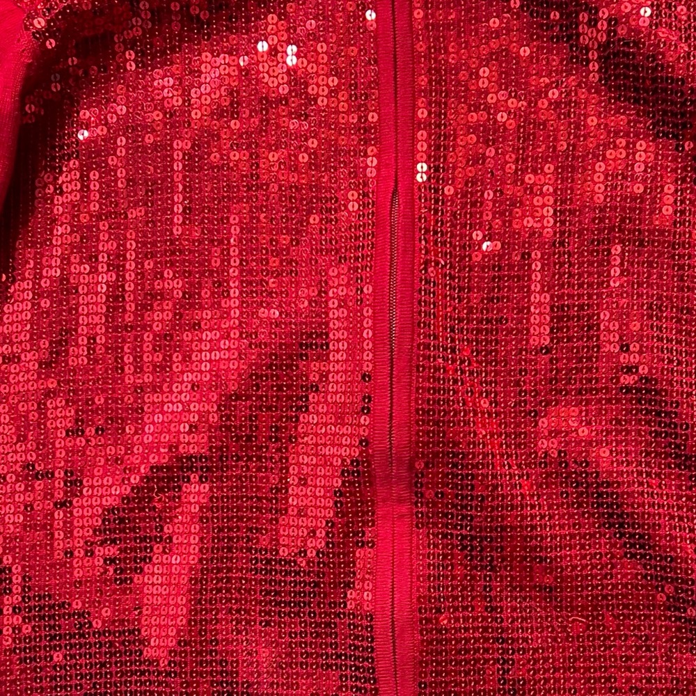 Quacker Factory 1x Red Sequin Zipper Cardigan - image 6